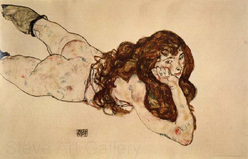 Egon Schiele Female Nude Lying on  Her Stomach Norge oil painting art